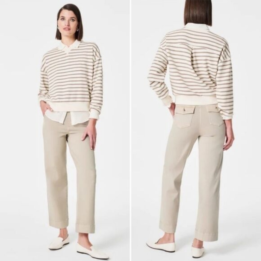 Spanx Stretch Twill Cropped Wide Leg Pants XL Off White Shaping Classic 27760